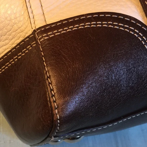 Coach Hamptons Pebble Leather White Brown Satchel - Picture 8 of 13